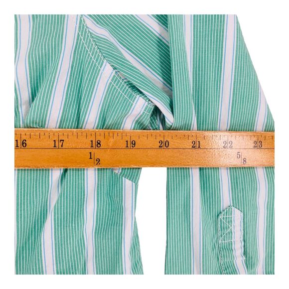 LL BEAN Shirt Womens L Button Up Blouse Top Striped 3/4 Sleeve Green - Picture 7 of 11